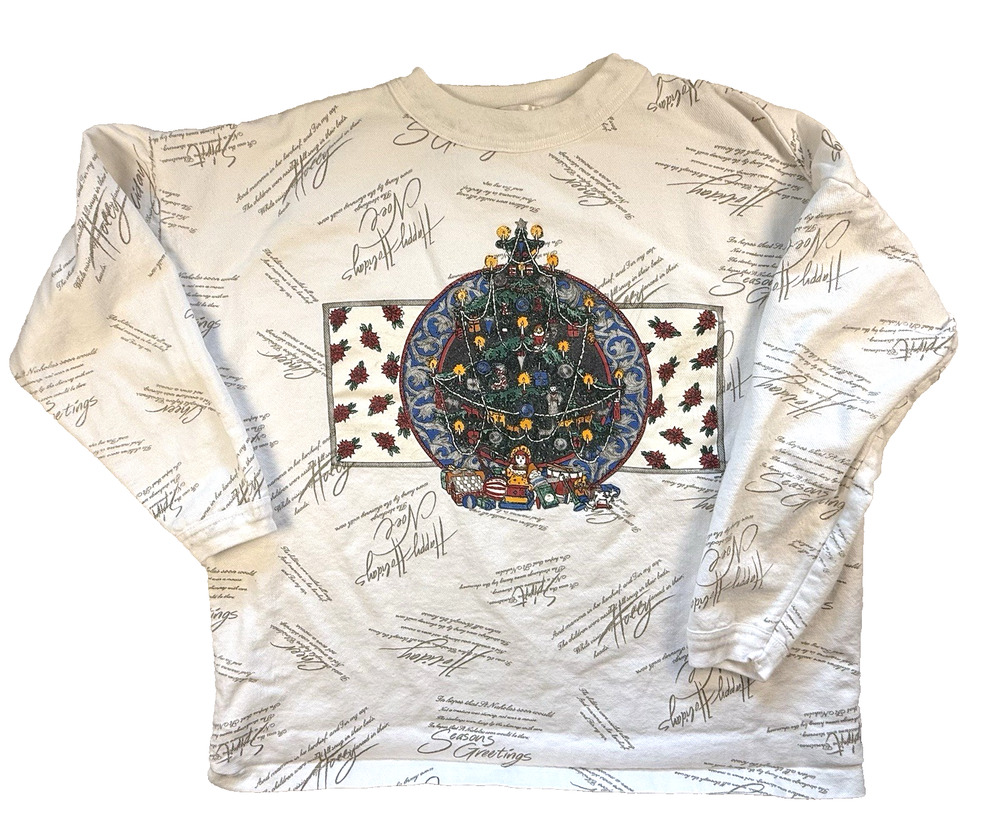 Vintage 1990s Venezia Happy Holidays Noel Script Christmas Sweatshirt XL